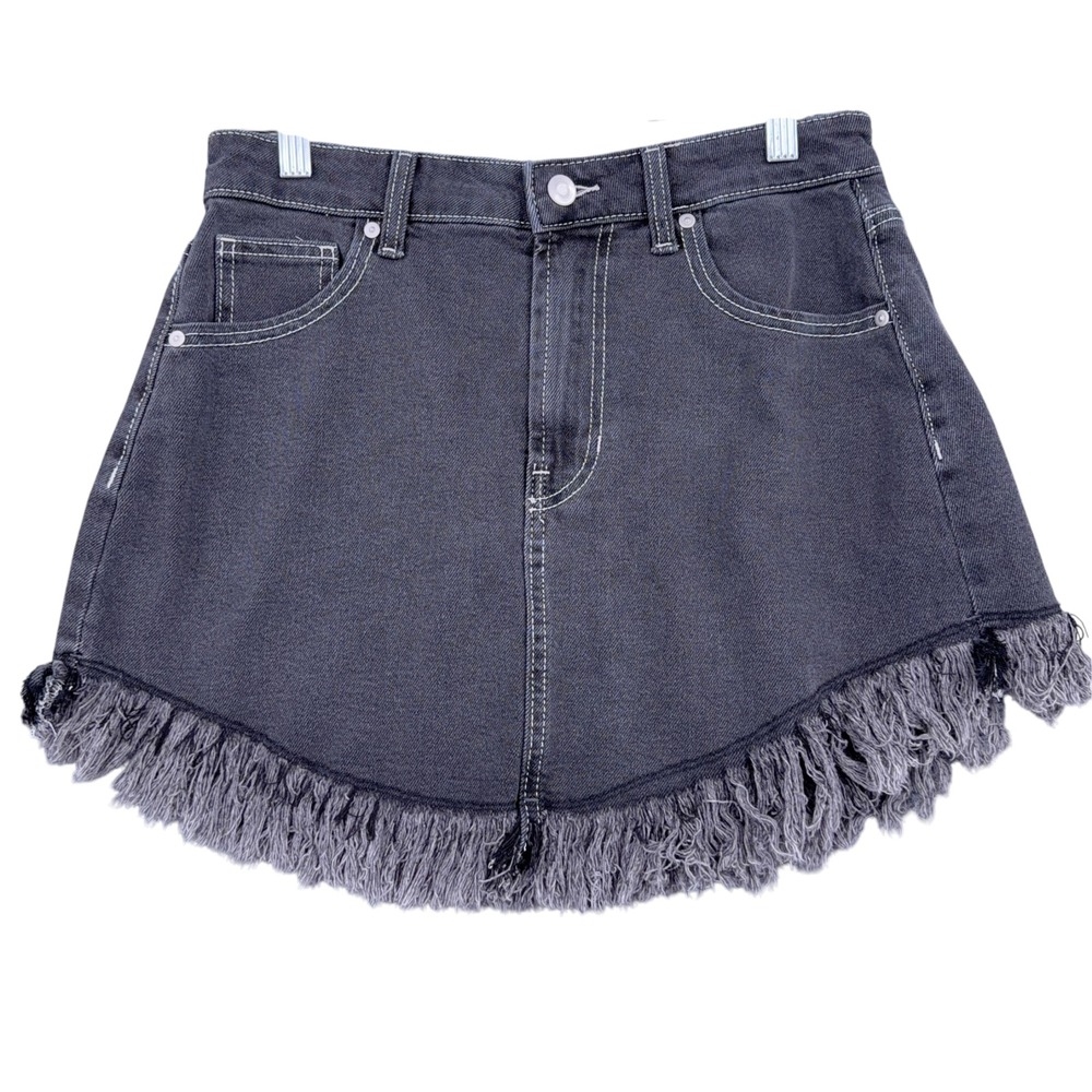 Celebrity Pink Denim Mini Skirt Women 5/27 Cotton Blend Gray Fringe Hem